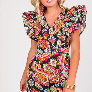 Colorful Paisley Ruffle Sleeve romper